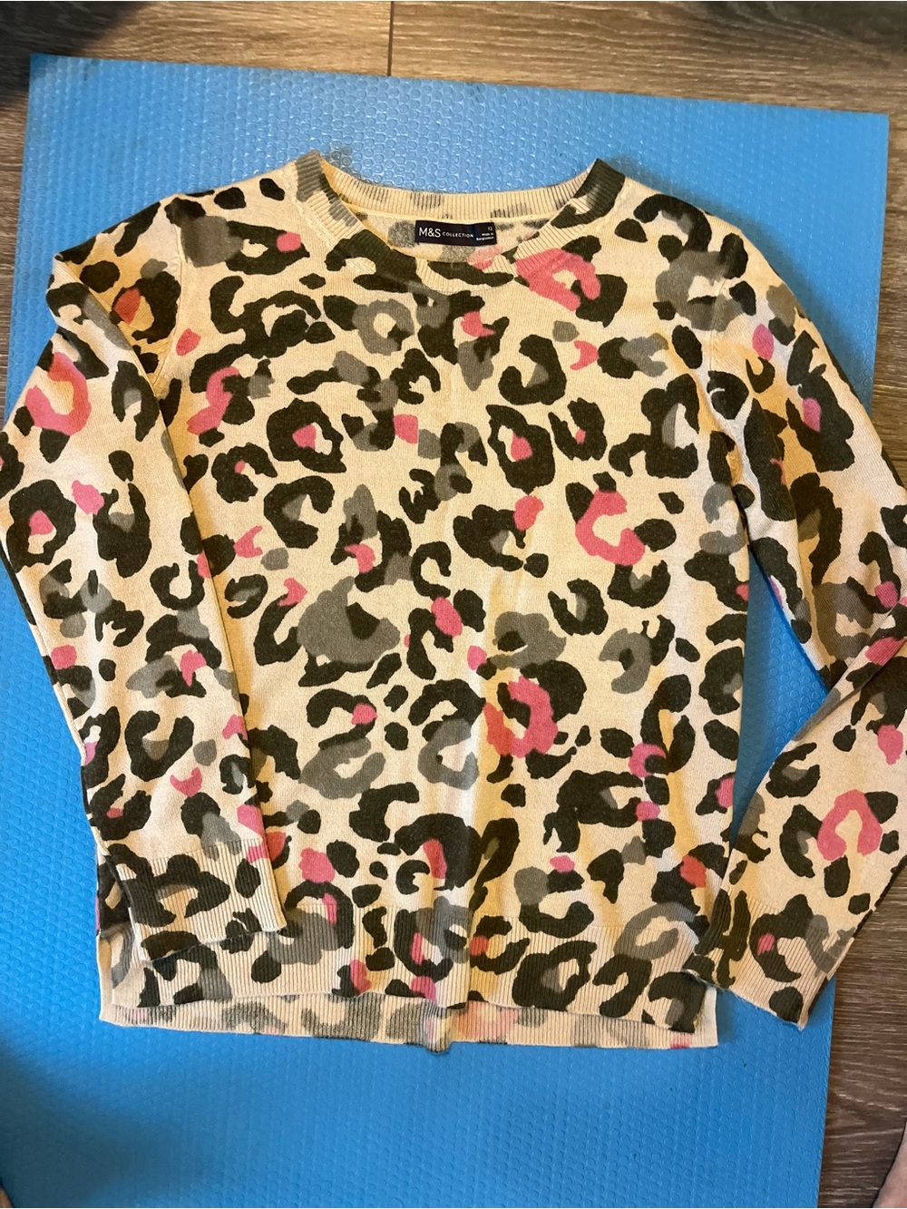 Women's Cream Leopard Print Sweater with Pink & Gray Accents